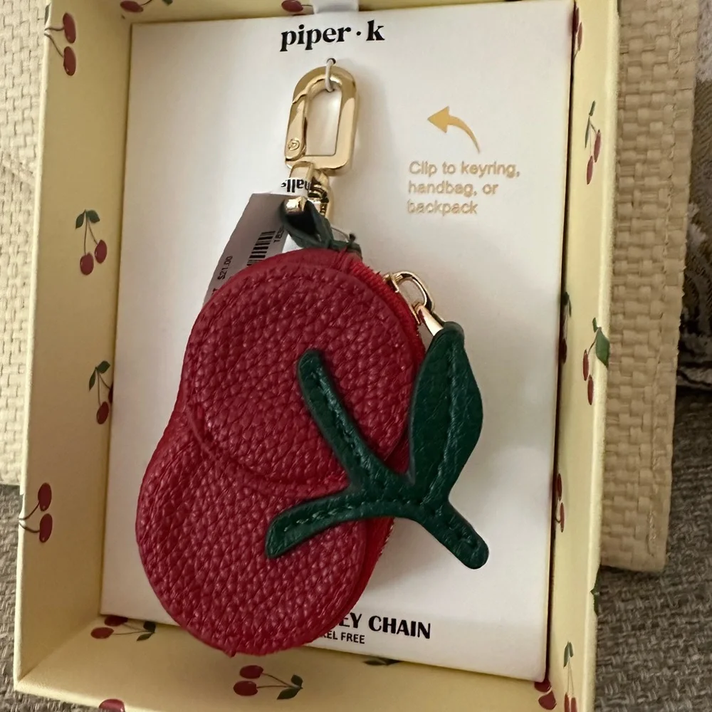 Piper K Cherry Keychain - Bag Charm Ear Bud Case | Coin Purse in New Gift‎ Box